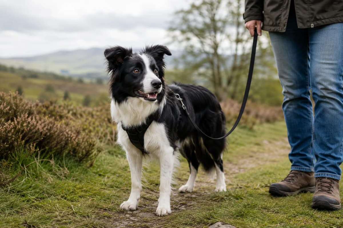 Aufmerksamer Hund im Freien, ruhige Alltagsszene ohne Produktinszenierung.